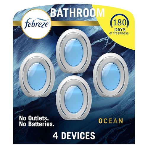 Febreze Bathroom Air Freshener, Odor-Fighting, Plug In Alternative, Air Fresheners for Home and Bathroom and Kitchen, Closet Air Fresheners, Ocean Scent, 4 Count
