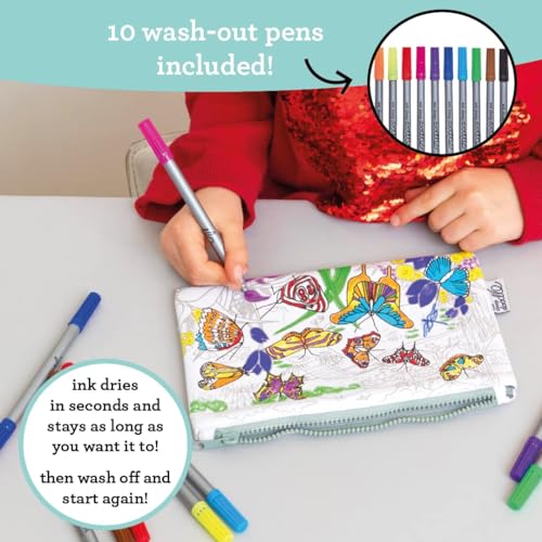 Image of DIY Coloring Butterfly Pencil Case for Kids with 10pcs Washable Markers, Reusable Art Supply Organizer, Fun Arts & Crafts Activity for Boys & Girls, Creative Gift Idea for Ages - eatsleepdoodle