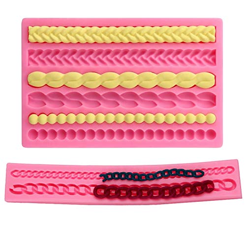 DD-life 2-Pack Pie Crust Silicone Molds Rope Pearl Lace Fondant Mold Chain Shaped Silicone Fondant Mold for Cake Decorating
