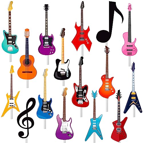 24pcs Guitar Cupcake Toppers Music Notes Rock Birthday Cake Picks Party Decorations for Guitar Player Theme Baby Shower Supplies