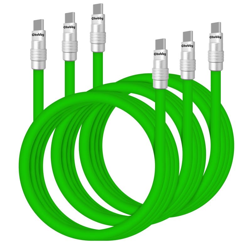 chubbycable 3-Pack 240W USB C Fast Charging Cable Green Type C Charger Cable Extra Thick Data Transfer Phone Charger Cord, Type C to Type C, 16.4FT 