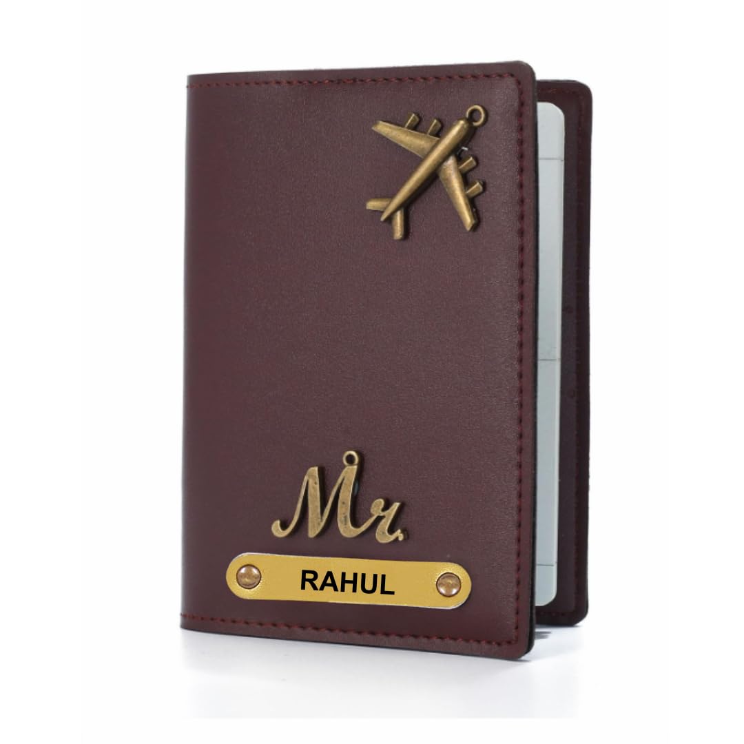 Personalised Leather Passport Holder with Custom Name & Charm - Handcrafted Travel Wallet Cover for Men & Women - Brown Genuine Leather Gift Set with Custom Engraving-image-18
