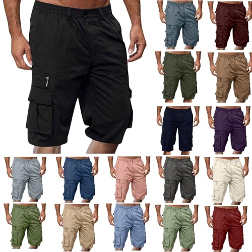 Shorts Et Bermudas Homme Taille Elastique Short Court avec Poches Casual LâChe Pantalon Court Baggy Bermuda Cargo Short De Travail Sport Jogging Slim Fit...