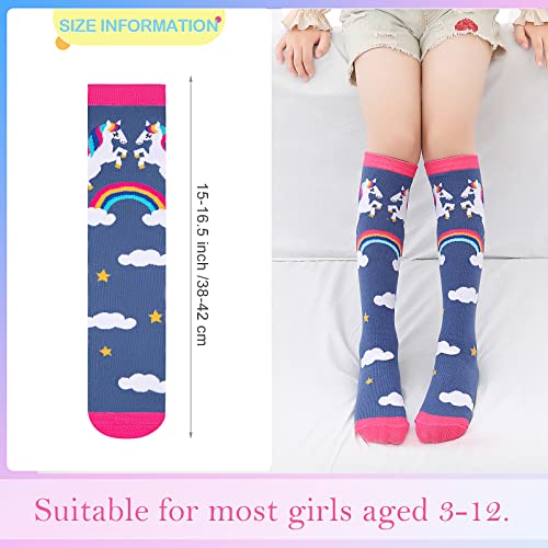 PHOGARY 6 Pairs Girls Knee High Socks, Cute Socks Colorful Cartoon Animal Welly Socks Warm Cotton Crazy Fun Kids Odd Socks Mid Calf Long Boot Socks For 3-12 Years Girls, One Size3