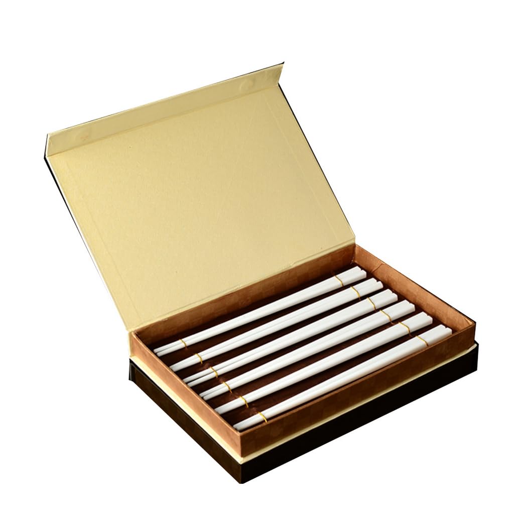 Bopsticks en Porcelaine Premium Ensemble avec boîte-Cadeau, Baguettes en Porcelaine d'os Chinois Blanches, Baguettes en céramique, Baguettes réutilisables 6Pairs