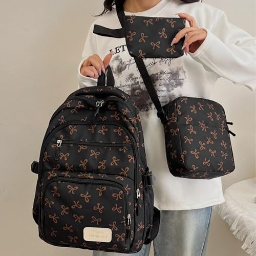 Bow Backpack for Women Coquette, Pink Bow Backpack, Cute Kawaii Nylon Backpacks Set (Rose Red)3