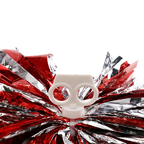 Regpre 14 Inch Cheerleader Pom Poms Cheerleading Red Siliver Cheer Pom Poms Metallic Foil With Ring For Cheering Squad 2 Pack #TOP2