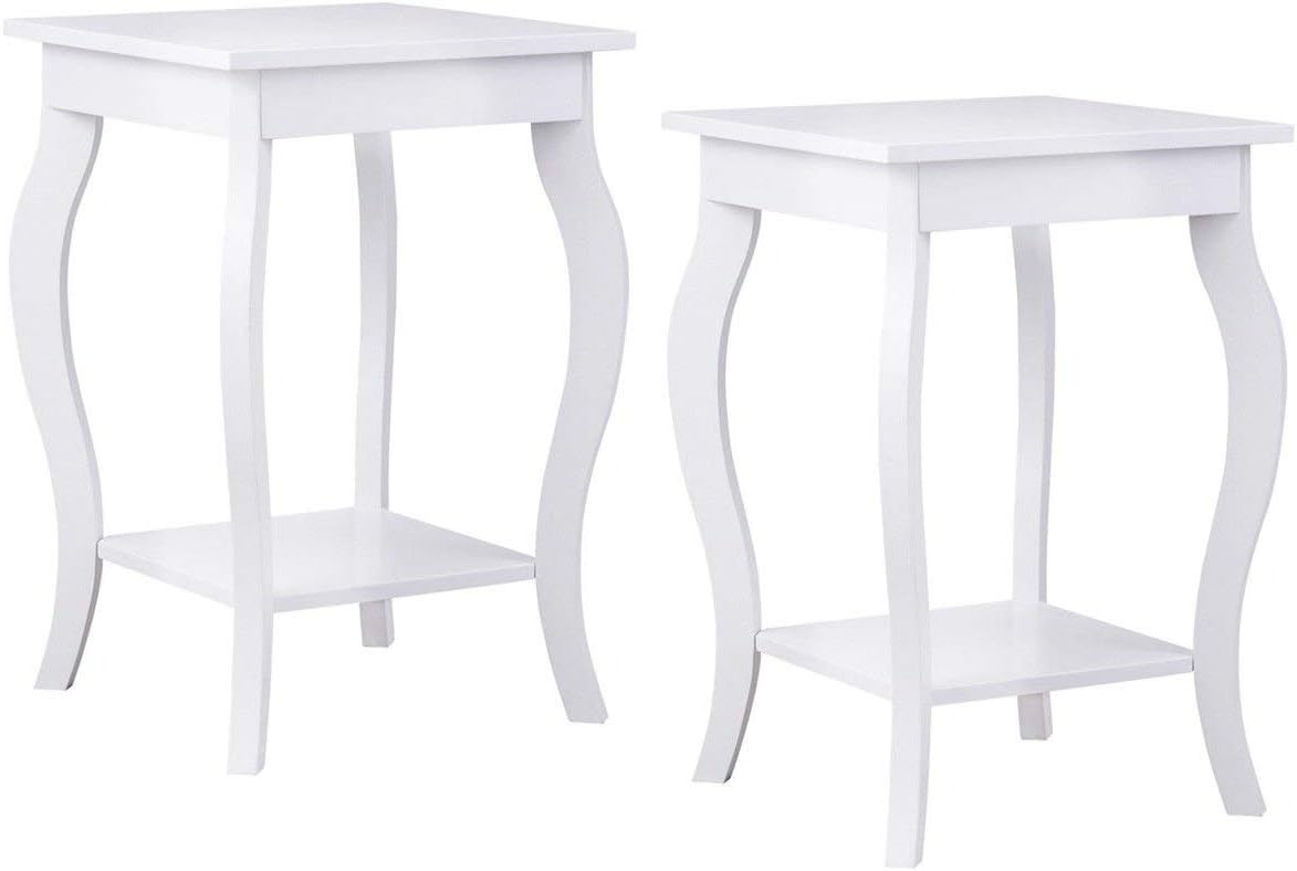 Giantex End Table 16" W/Storage & Shelf Curved Legs Home Furniture for Living Room Accent Sofa Side Table Nightstand (2, White)