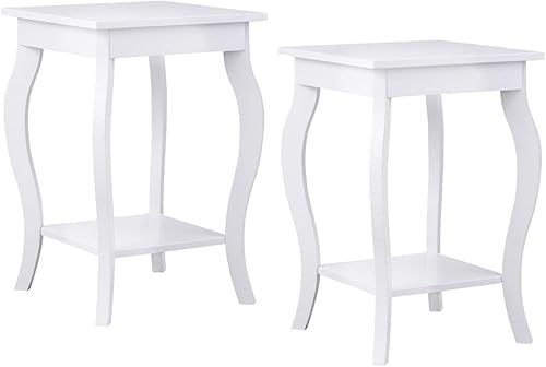 Giantex Mesa auxiliar de 16 pulgadas con almacenamiento y estante patas curvas, muebles para el hogar para sala de estar, sofá, mesa auxiliar,