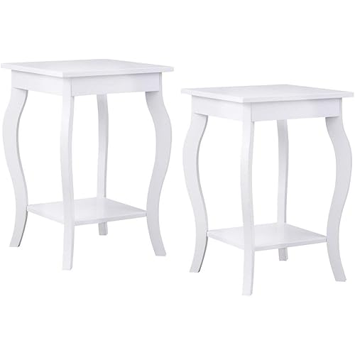 Giantex End Table 16" W/Storage & Shelf Curved Legs Home Furniture for Living Room Accent Sofa Side Table Nightstand (2, White)