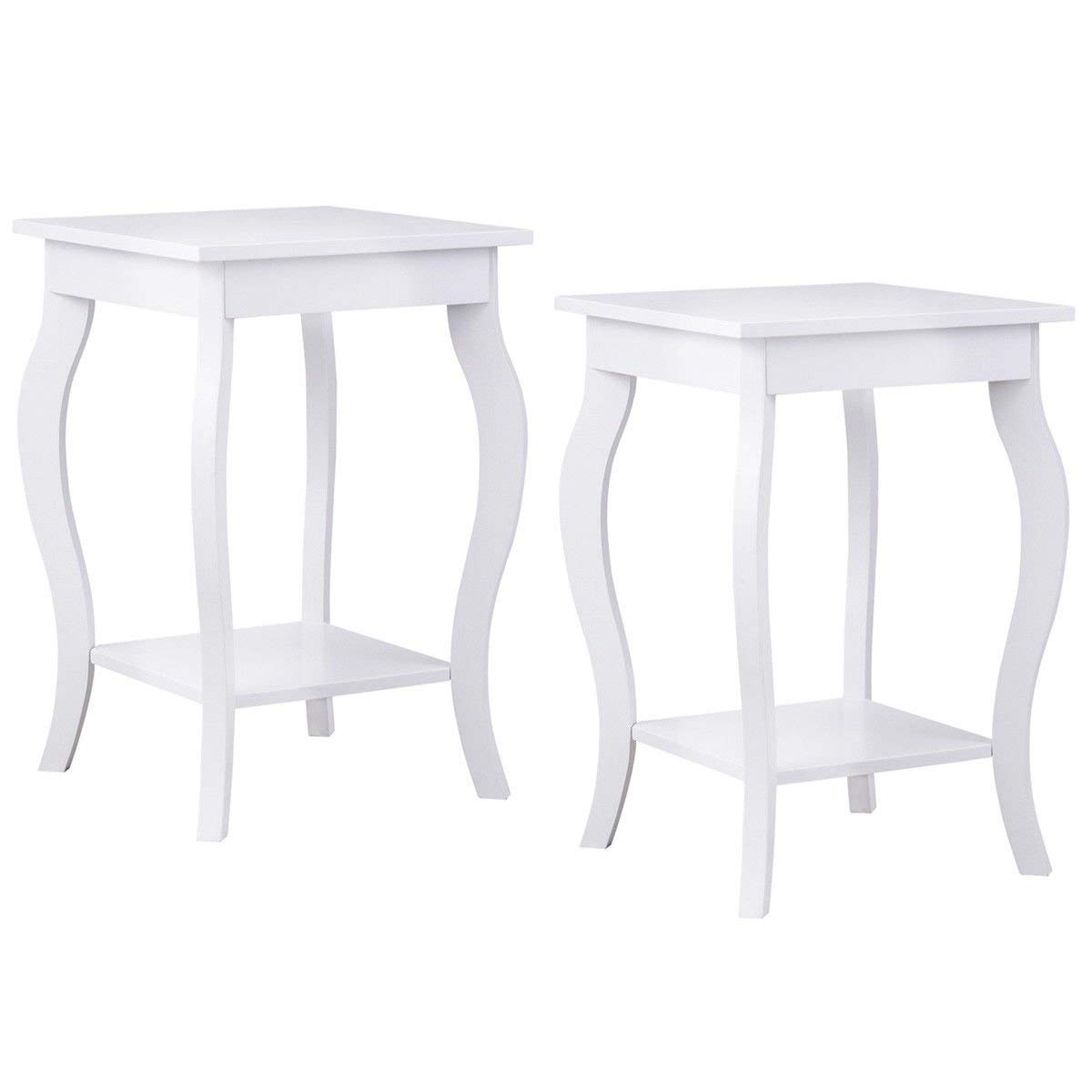 Giantex End Table 16" W/Storage & Shelf Curved Legs Home Furniture for Living Room Accent Sofa Side Table Nightstand (2, White)
