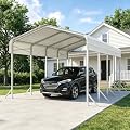 12x20 FT Metal Carport, Heavy Duty Carports Canopy with Reinforced Steel Frame & Waterproof Roof for All-Weather Use, Outdoor Galvanized Car Shelter, Car Port Garage for Car, Trucks and Boats, White