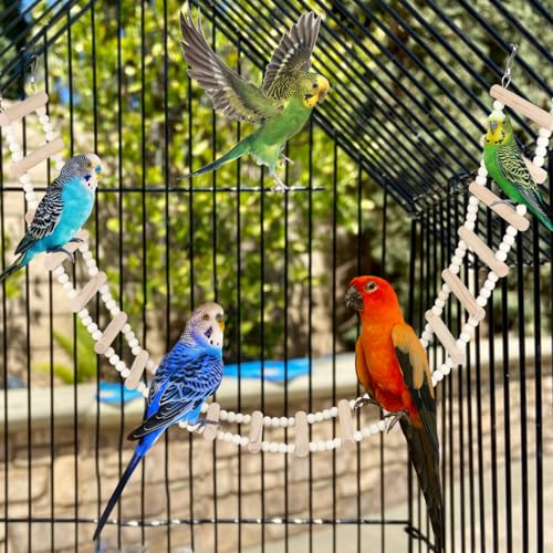 Image of SIMENA Wooden Climbing Ladder for Birds & Hamsters, Interactive Swing & Ladder Toys for Small Pets - Ideal for Hamsters, Birds, Parrots, Squirrels, and Sugar Gliders (16 ladders, 36 inch)