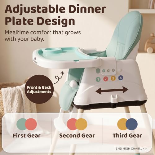 Image of StarAndDaisy High Chair for Baby /Baby Feeding Chair for 0 to 5 Years with 4 in-1 Multifunctions /High Chair with Wheels,Height Adjustable, Detachable Tray & 3-Point Safety Belt - Green