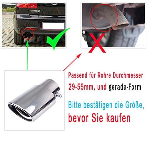 All-Pie 1x Universal Edelstahl Endrohr Auspuff Auto Auspuffblende Ellipse schräg mit Schraubenschlüssel