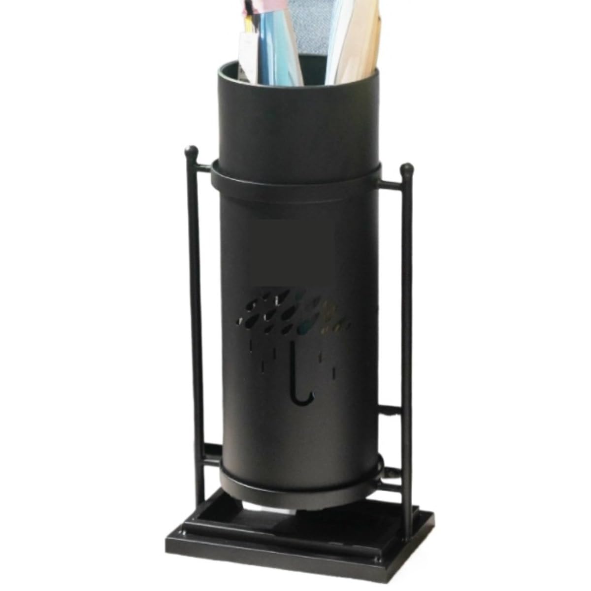 CVdrtyED Stand Organizer Round Umbrella Bucket Simple Storage Hotel Shopping Mall Entrance Stand Hallway Entryway(Black)