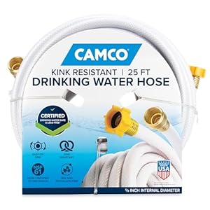 Camco TastePURE Manguera de agua de 25 pies – Manguera de agua potable para caravana no contiene plomo, sin BPA ni ftalato – Cuenta con diseño de PVC reforzado con rombos – 5/8 pulgadas de diámetro