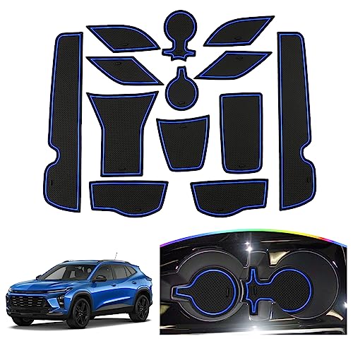 Image of SKTU 2024 2025 2026 Chevy Trax Door Slot Mat for 2024 2025 2026 Chevrolet Trax (LS,1RS,LT,2RS,ACTIV) 2024-2026 Trax Accessories 14PCS Fit 2024+ Trax Door Compartment Cup Center Console Liners (Blue)