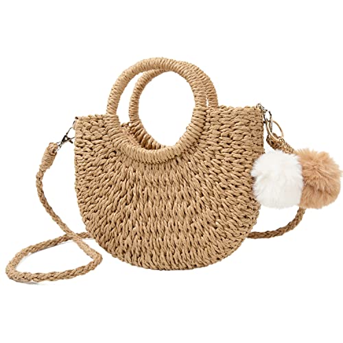 Garemcy Summer Beach bag Women's Straw Crossbody Bag Mini Travel Shoulder Bag Handmade Straw Tote Bag Womens Handbag