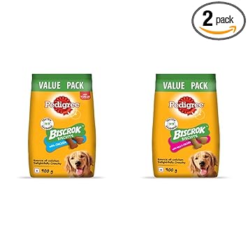 Pedigree Biscrok Biscuits Valentines Gift Dog Treat (Above 4 Months) Chicken Flavour, 900g Pack & Pedigree Biscrok Biscuits Dog Treats (Above 4 Months), Milk and Chicken Flavor, 900g Pack
