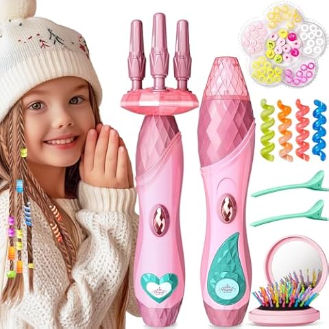 Geyiie Hair Twist Toys for Grils, DIY Hair Styling Tool Toys with Halloween Nail Sticker, DIY Hair Decoration Bead Maker, Girls Pretend Dress Up Toys Gifts for Party Favor Age 5-12 Cover