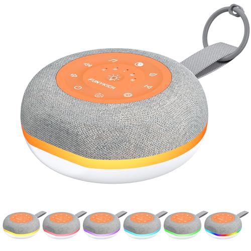 FUNYKICH Máquina Ruido Blanco Bebe Portátil con 30 Sonidos, Música Relajante para Dormir con Altavoz Inalámbrico, 7 Colores Luz Nocturna, Temporizador y Memoria, para Hogar, Oficina o Viajes