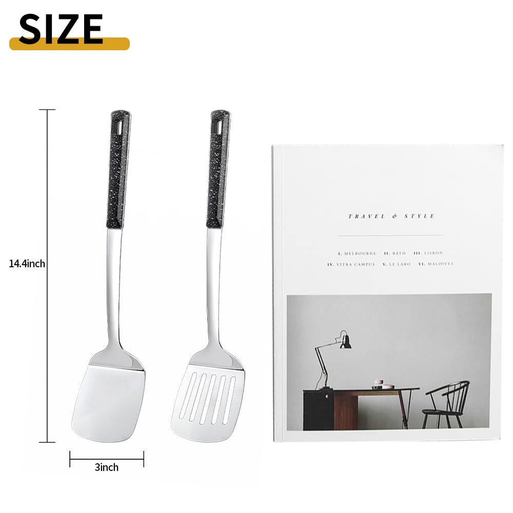 2-teiliges Metallspatel-Set, Küchenutensilien, Kochutensilien, Pfannenwender, Schlitz-Küchenspatel, Edelstahl, Kochutensilien, ideales Kochgeschirr für Fisch, Eier, Pfannkuchen