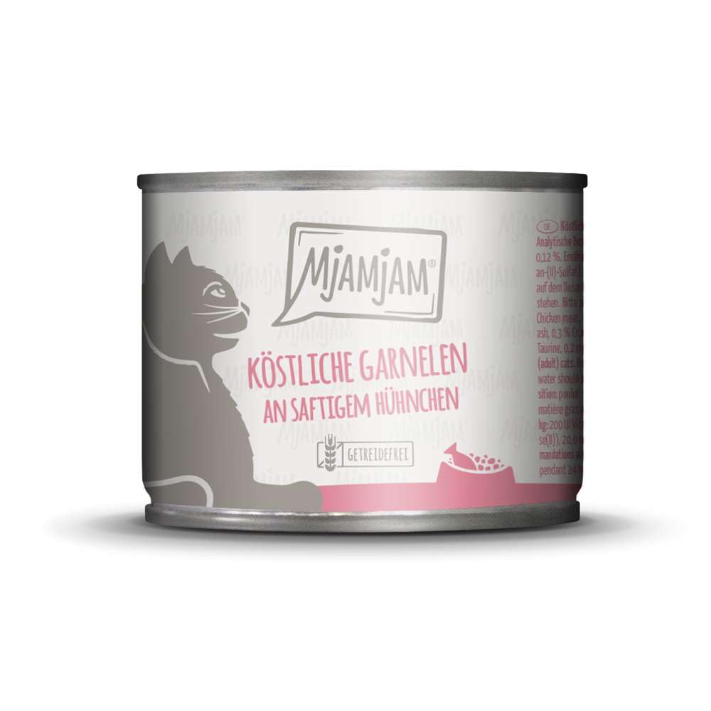 MjAMjAM - premium wet food for cats - delicious shrimp on juicy chicken, pack of 6 (6 x 200 g), grain-free with extra meat