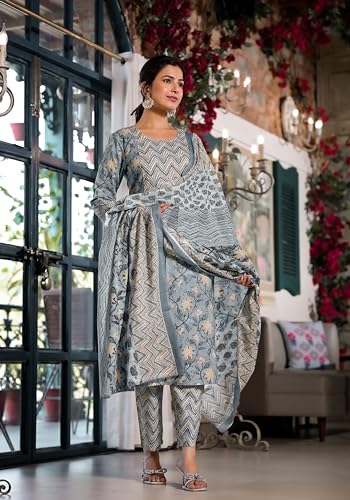Image of MIRCHI FASHION Pure Cotton Women Straight Jaipuri Floral Print Kurti Set with Dupatta and Pant