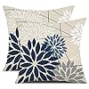 Blue and gray floral pillow covers 18×18 set of 2 outdoor waterproof white colored decorative throw pillows summer pillowcase polyester cushion case decor for couch patio funiture garden porch 01b18  urban country home decor