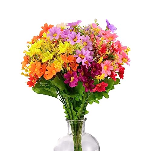 Artificial Fake Faux Daisy Silk Flowers Wildflowers 6 Bundles of 6 Colors Outdoor UV Resistant...