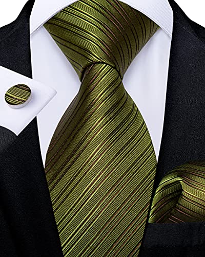 Image of DiBanGu Silk Ties for Men Necktie and Lapel Pin Brooch Set Formal Woven Paisley Plaid Striped Solid Tie Wedding Party