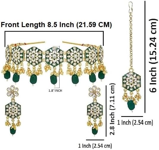 Efulgenz Meenakari Choker Set Indian Jewelry Crystal Kundan Faux Pearl Choker Necklace Earrings Maang Tikka Wedding Bollywood Bridal Jewelry Set for Women - Image 5