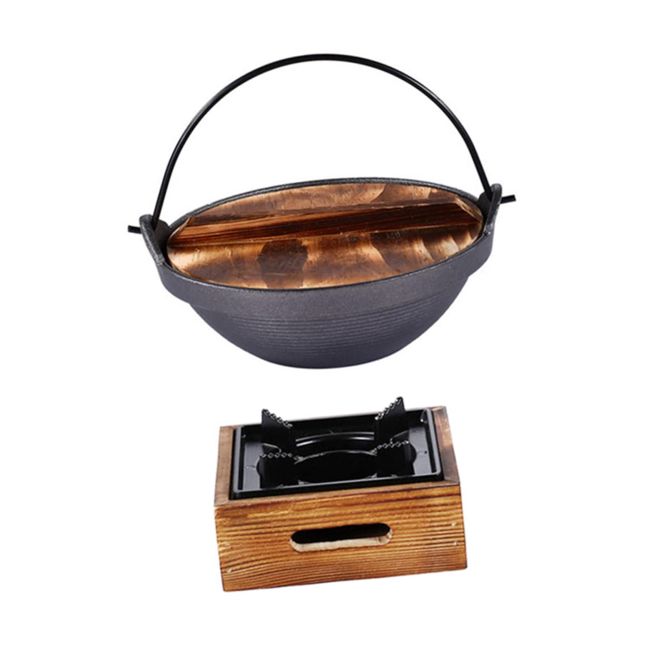 Olla De Hierro Fundido 20 Cm Resistente a Altas Temperaturas Para Cocina Japonesa, Sopas y Guisos, Adecuado Para Uso En Exteriores y Camping, Con Horno De Aluminio Cuadrado Pequeño
