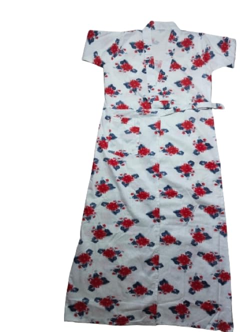 Buy Avaya White Colour Floral House Coat, Ladies Housecoat, Front Open