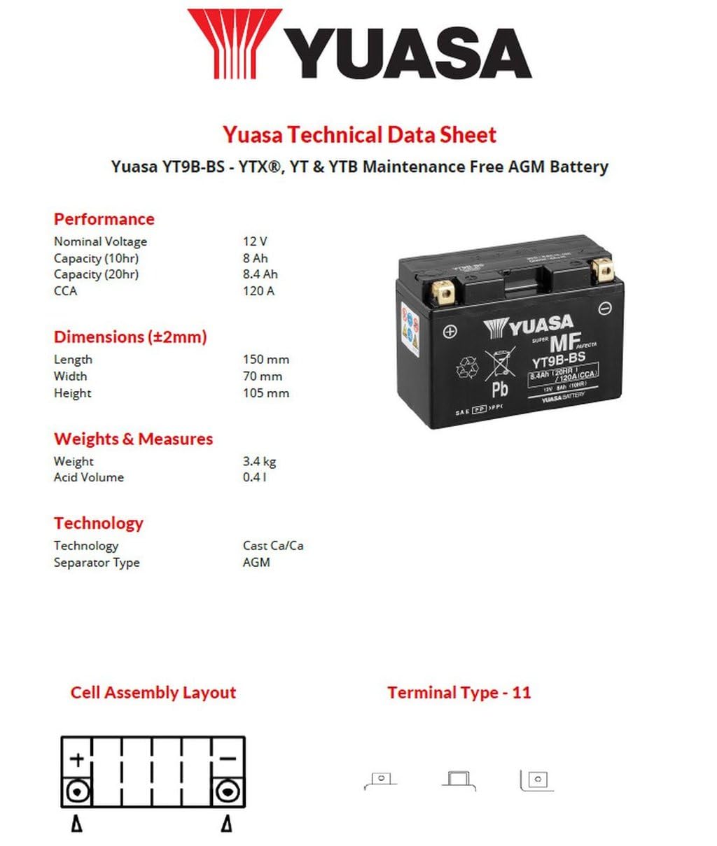 Yuasa batteria yuasa yt9b precaricata sigillata batteria moto convenzionale 12 v capacità affidabile resistente vibrazioni