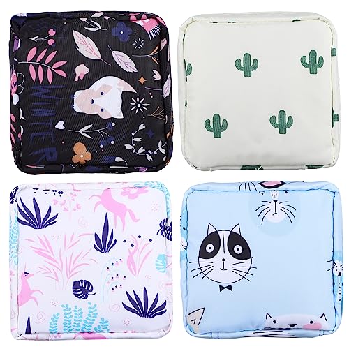 Anneome ナプキンパッドバッグ 4つのジッパー付き収納ポーチ ナイロン製 楽しいパターン 使い捨てバッグ 女性 ティーンエイジャー 旅行用 ランダムスタイル