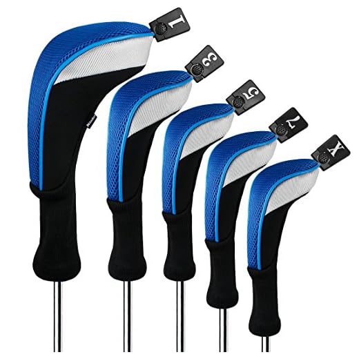 Andux 5pcs/Set Golf 460cc Driver Fairway Wood Club Head Covers Long Neck Black/Blue