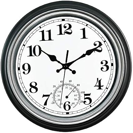 12 Inch Indoor/Outdoor Retro Silent Non Ticking Waterproof Wall Clock with Thermometer,Battery item