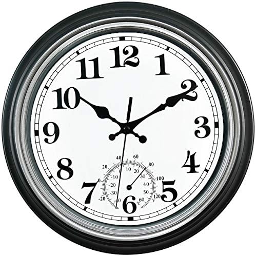 12-Inch Indoor/Outdoor Retro Silent Non-Ticking Waterproof Wall Clock with Thermometer,Battery Operated Quality Quartz Round Clock Wall Decorative for Patio/Home