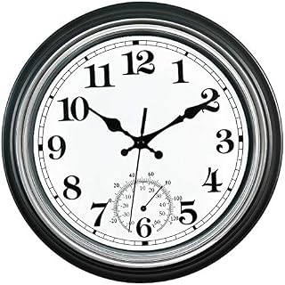 12-Inch Indoor/Outdoor Retro Silent Non-Ticking Waterproof Wall Clock with Thermometer,Battery Operated Quality Quartz