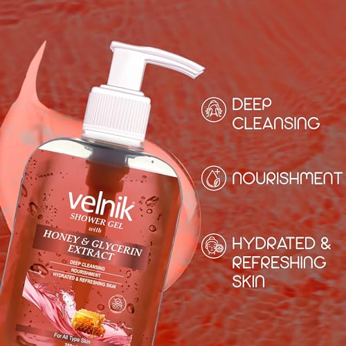 Image of Shower Gel With Honey and Glycerin Moisturising Body Wash,For Glowing skin,Gentle Cleansing Hydrates Refreshment Skin Body Wash for Women & Men Suitable for All Skin Types 250ml