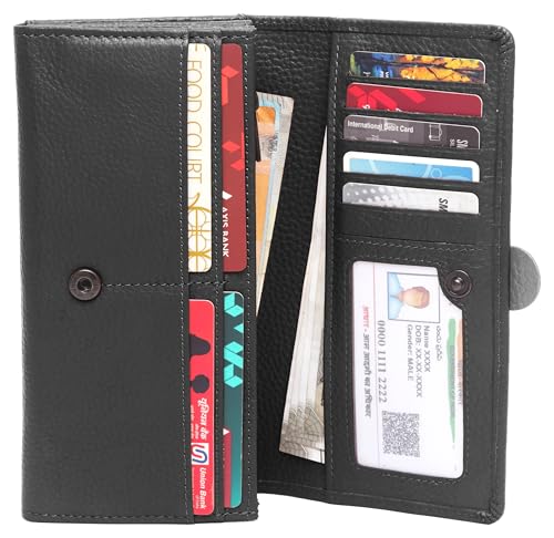 Image of WildHorn Women's Genuine Leather RFID Blocking Wallet | Tri-Fold High-Capacity Ladies Purse with Card Slots, Zipper Coin Pocket & Snap Closure | Ideal Gift for Women