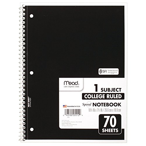 Carnet à spirales Mead noir 70 feuilles cahier de notes ligné universel