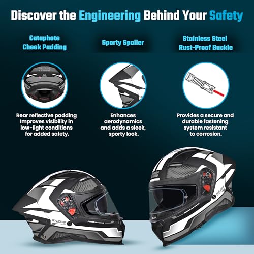 Image of STUDDS Helios Asphalt Full Face ISI and DOT Certified Helmet with Dual Visor MATT Black & Grey - L