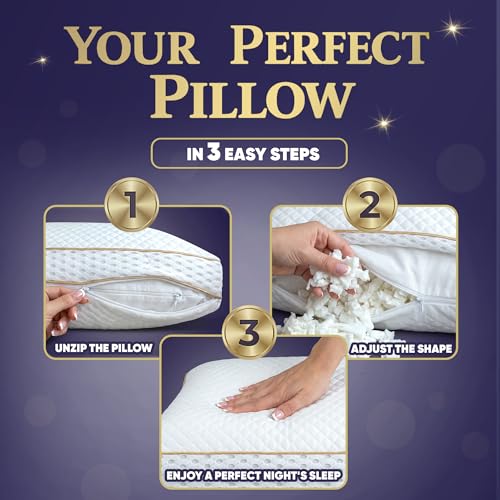 Image of Royal Therapy Queen 4-Pack Memory Foam Pillow, Adjustable Shredded Odor-Free Cut-Out Bed Pillow for Neck & Shoulder Pain Relief, Breathable Support for Back, Stomach, Side Sleepers, BioForm