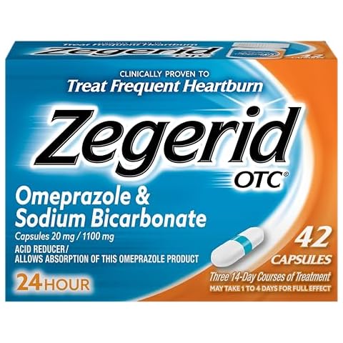 Zegerid OTC, Omeprazole 20mg + Sodium Bicarbonate, Heartburn Medicine, Acid Reducer, PPI, 24hr All Day Protection, 1 pack 42 Capsules Cover