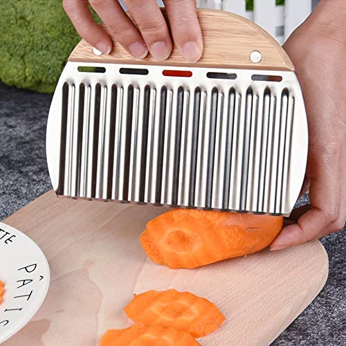 Image of Crinkle Cutter, Stainless Steel French Fry Slicer Knives for Potatoes Salad Carrot, Heavy Duty Wavy Crinkle Cutting Chopping Tools with Wooden Handle (Pack of 1)