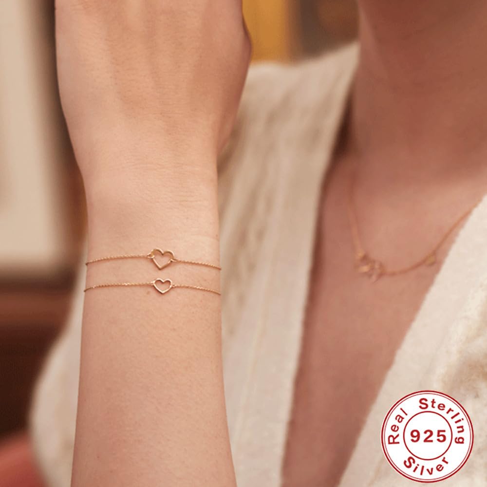 LYGXWJFC Bracciale Rigido in Argento Sterling, Chiusura a Molla Lusso Leggero di Fascia Alta S925 Argento Sterling Hollow Love Bracciale impilabile Versatile Lucido, Gioielli energetici per Le Donne