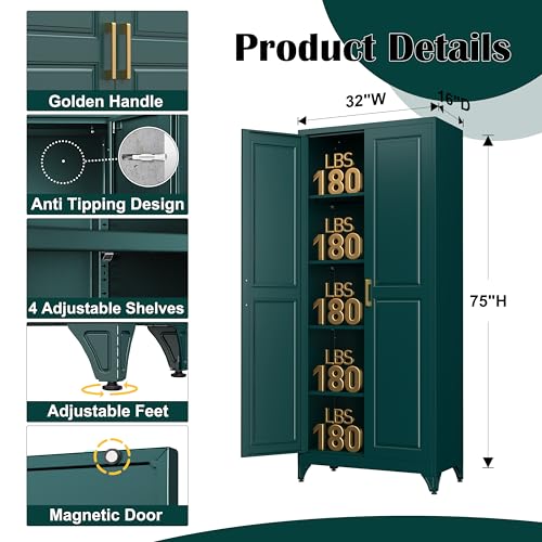 Image of SteeLoong 75 inchMetal Pantry Storage Cabinet with Doors & 4 Adjustable Shelves